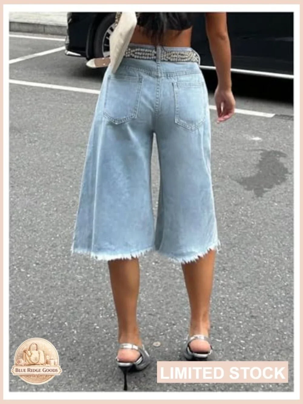 Wide Leg Baggy Cropped Denim Shorts Y2K Ripped Raw Hem High Rise Streetwear